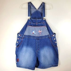 Vintage DISNEY Main Street Eeyore Winnie the Pooh cotton denim short overalls
